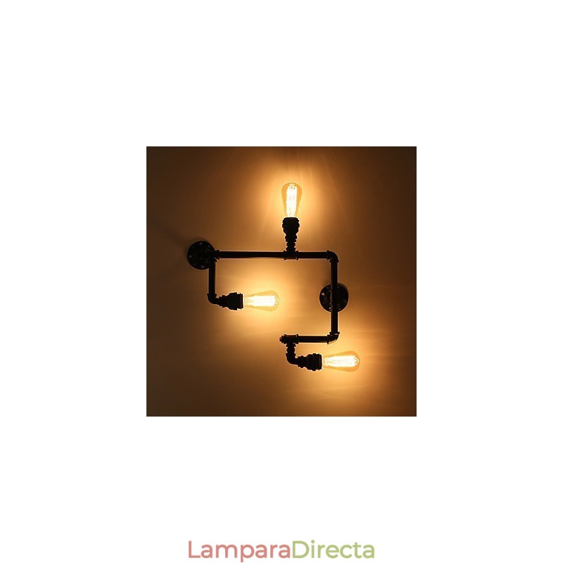 Lámparas de pared de tubo industriales vintage de 3 cabezas, luces creativas negras, iluminación decorativa para restaurantes, cafeterías y bares.