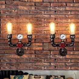 Lámparas de pared de metal industriales vintage de 2 cabezales para decoración de restaurantes, cafeterías y bares.