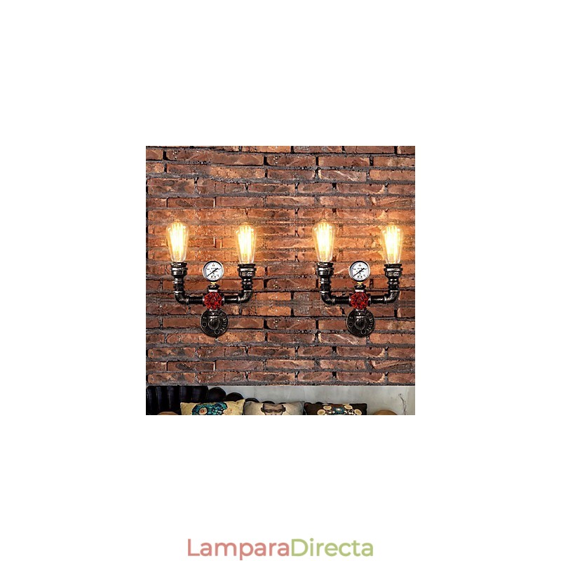 Lámparas de pared de metal industriales vintage de 2 cabezales para decoración de restaurantes, cafeterías y bares.