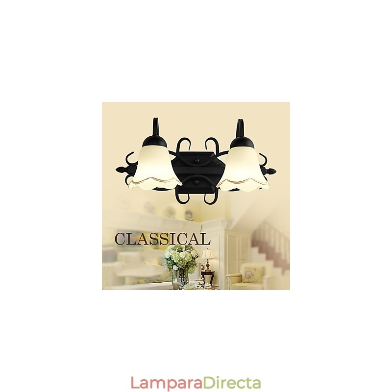 Lámpara de pared de baño con iluminación empotrada de estilo rústico galvanizado.