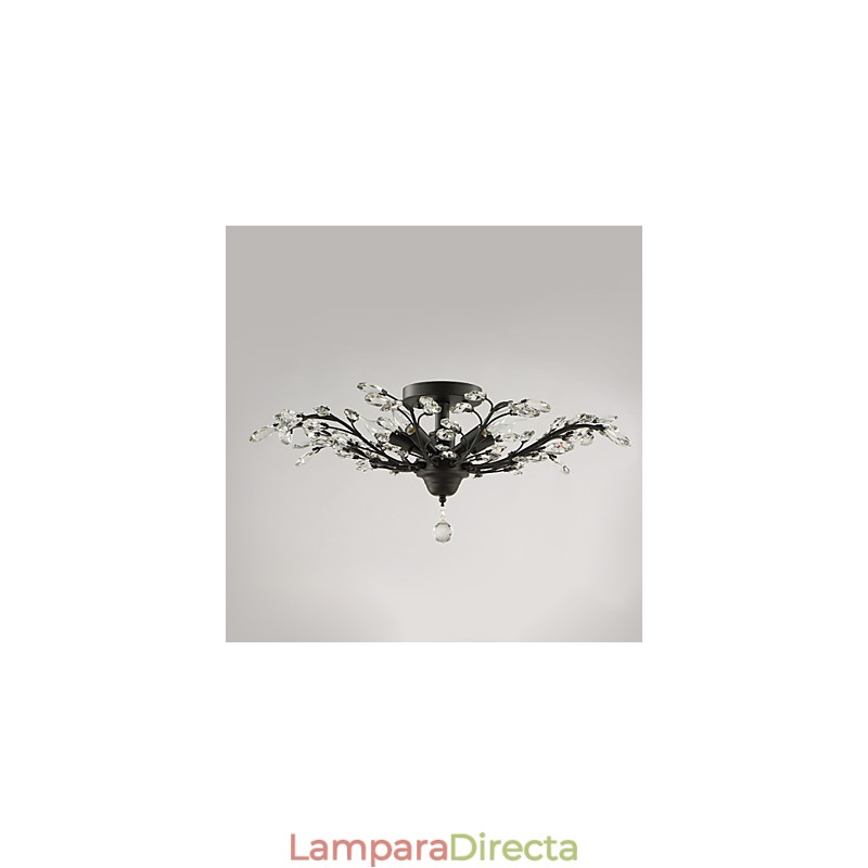 Lámpara de techo de cristal vintage de metal con pintura negra o dorada