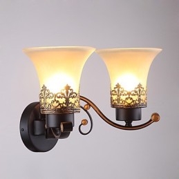 Lámpara de pared vintage de metal con doble cabezal, estilo campestre americano, con cristal, ideal para comedor, sala de estar, entrada, vestíbulo, lámpara de pared decorativa.
