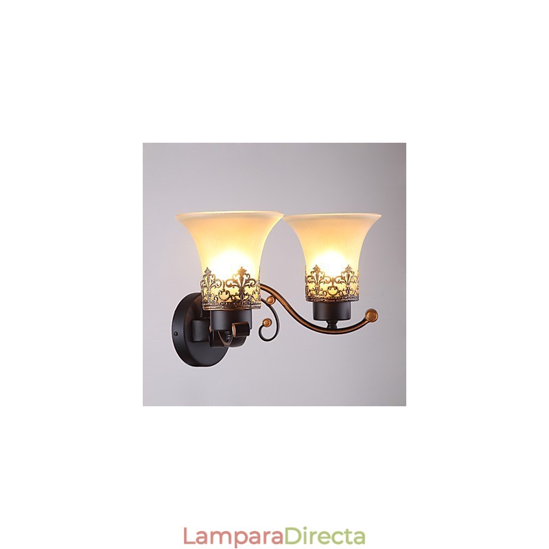 Lámpara de pared vintage de metal con doble cabezal, estilo campestre americano, con cristal, ideal para comedor, sala de estar, entrada, vestíbulo, lámpara de pared decorativa.