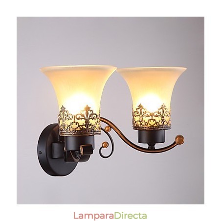 Lámpara de pared vintage de metal con doble cabezal, estilo campestre americano, con cristal, ideal para comedor, sala de estar, entrada, vestíbulo, lámpara de pared decorativa. Lámpara de pared vintage de metal con doble cabezal, estilo campestre americano, con cristal, ideal para comedor, sala de estar, entrada, vestíbulo, lámpara de pared decorativa.