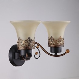 Lámpara de pared vintage de metal con doble cabezal, estilo campestre americano, con cristal, ideal para comedor, sala de estar, entrada, vestíbulo, lámpara de pared decorativa.