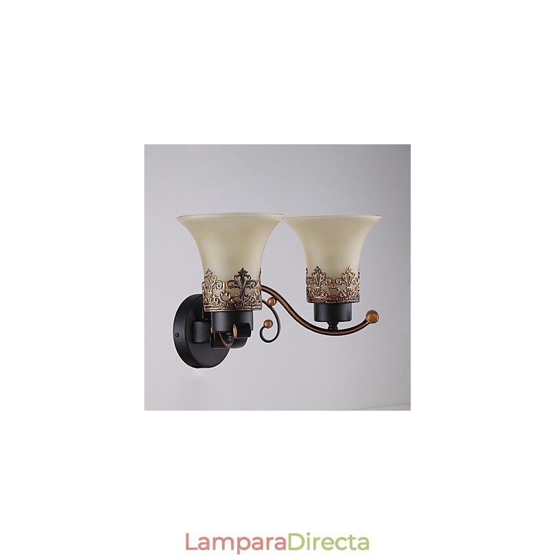 Lámpara de pared vintage de metal con doble cabezal, estilo campestre americano, con cristal, ideal para comedor, sala de estar, entrada, vestíbulo, lámpara de pared decorativa.