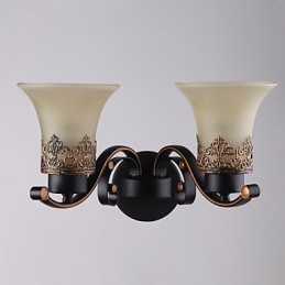 Lámpara de pared vintage de metal con doble cabezal, estilo campestre americano, con cristal, ideal para comedor, sala de estar, entrada, vestíbulo, lámpara de pared decorativa.