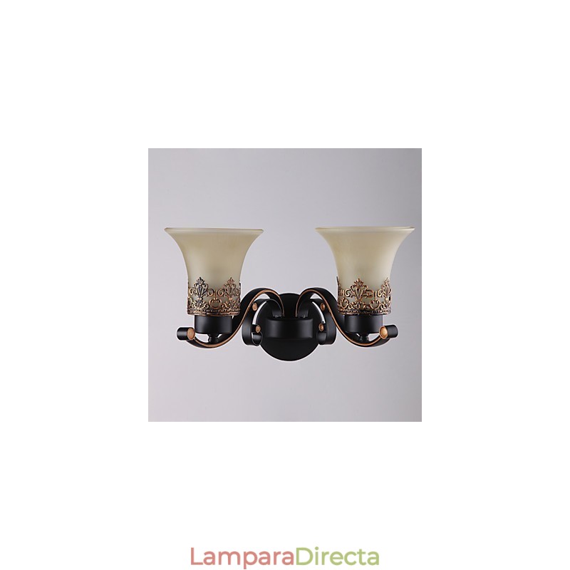Lámpara de pared vintage de metal con doble cabezal, estilo campestre americano, con cristal, ideal para comedor, sala de estar, entrada, vestíbulo, lámpara de pared decorativa.