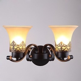 Lámpara de pared vintage de metal con doble cabezal, estilo campestre americano, con cristal, ideal para comedor, sala de estar, entrada, vestíbulo, lámpara de pared decorativa.