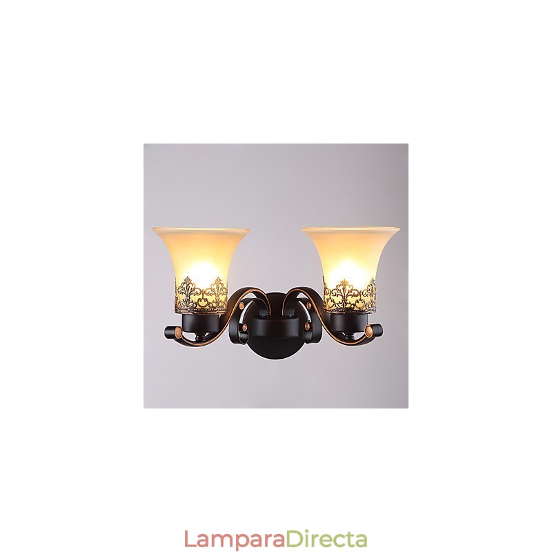 Lámpara de pared vintage de metal con doble cabezal, estilo campestre americano, con cristal, ideal para comedor, sala de estar, entrada, vestíbulo, lámpara de pared decorativa.
