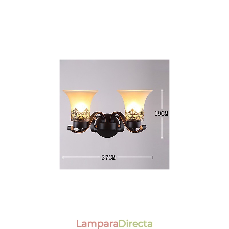 Lámpara de pared vintage de metal con doble cabezal, estilo campestre americano, con cristal, ideal para comedor, sala de estar, entrada, vestíbulo, lámpara de pared decorativa.