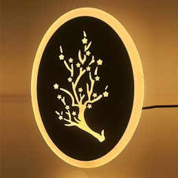 Lámpara de pared redonda de acrílico tallado en ciruela, lámpara de noche, luces de pasillo, blanco cálido, CA 220 V