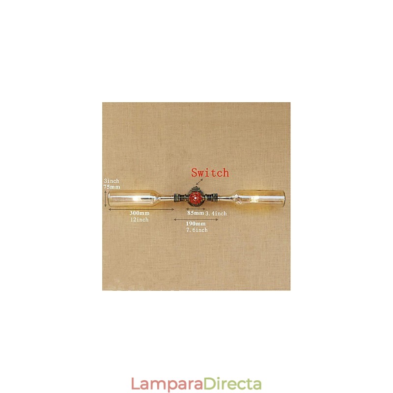 Lámpara de pared estilo retro americano con diseño de viento y botella de agua, estilo industrial creativo, color ámbar