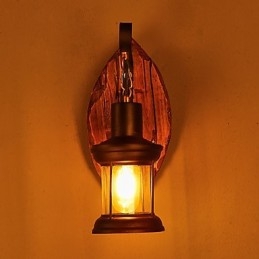 Lámpara de pared de un solo cabezal, estilo industrial vintage, retro, de madera y metal, con pintura en color para decorar el pasillo del hotel o el hogar.