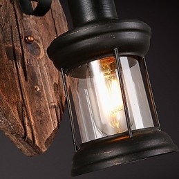 Lámpara de pared de un solo cabezal, estilo industrial vintage, retro, de madera y metal, con pintura en color para decorar el pasillo del hotel o el hogar.