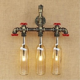 Lámpara de pared con interruptor de viento industrial retro, lámpara de pared con botella de agua, luz ámbar