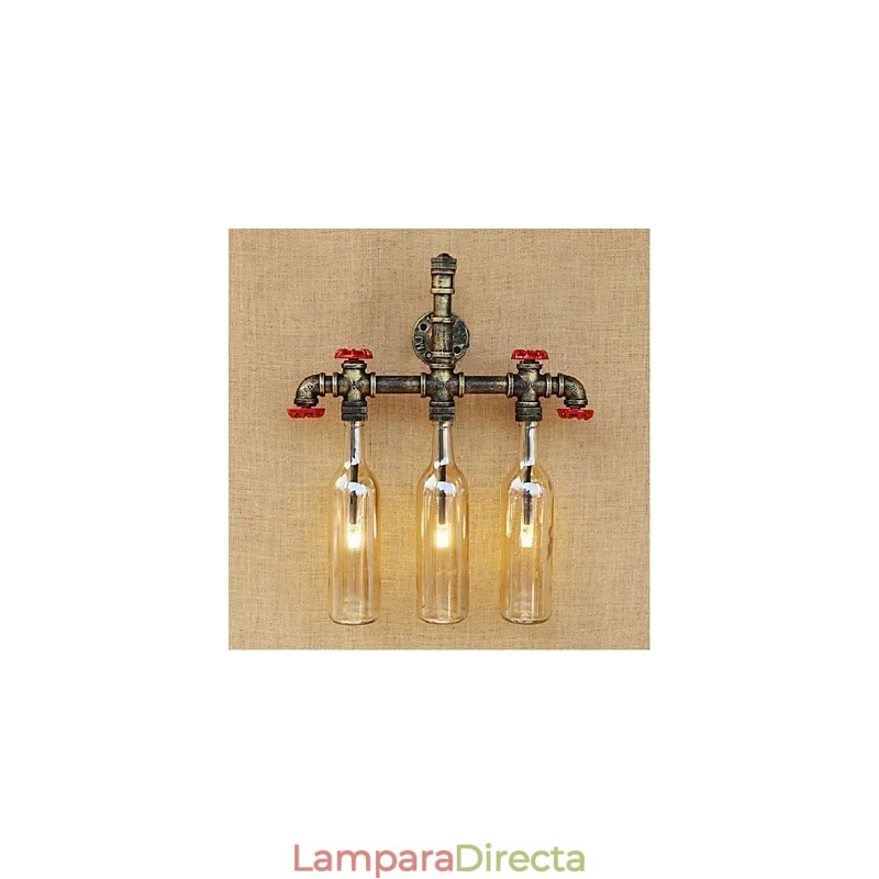 Lámpara de pared con interruptor de viento industrial retro, lámpara de pared con botella de agua, luz ámbar