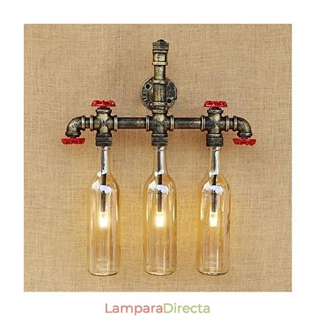 Lámpara de pared con interruptor de viento industrial retro, lámpara de pared con botella de agua, luz ámbar Lámpara de pared con interruptor de viento industrial retro, lámpara de pared con botella de agua, luz ámbar