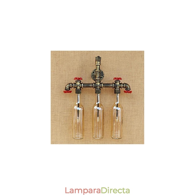 Lámpara de pared con interruptor de viento industrial retro, lámpara de pared con botella de agua, luz ámbar