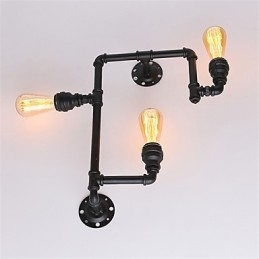 Lámparas de pared de tubo industriales vintage, luces creativas negras, iluminación decorativa para restaurante, cafetería y bar, con acabado pintado de 3 luces.