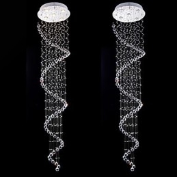 Lámpara colgante de cristal, 5 luces, plateada, transparente, K9, con forma de hélice, para techo.