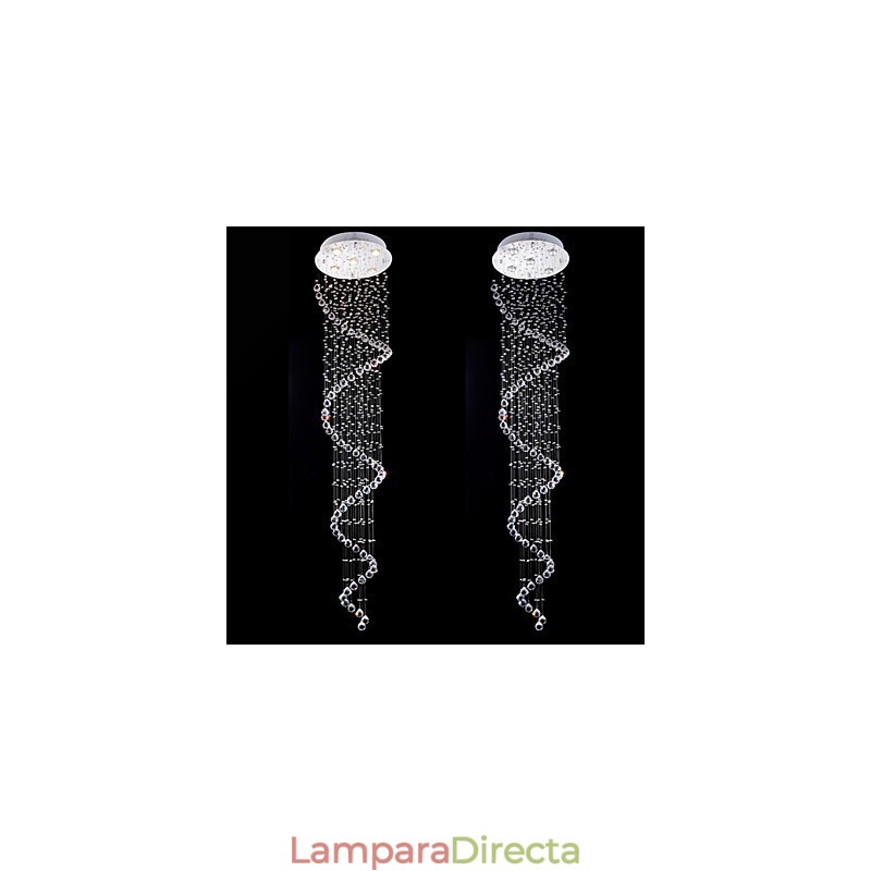 Lámpara colgante de cristal, 5 luces, plateada, transparente, K9, con forma de hélice, para techo.