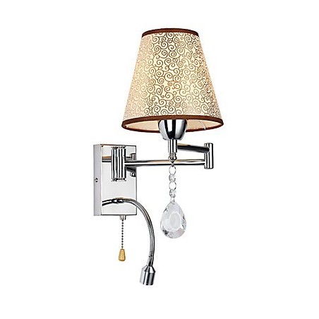 Lámpara de pared para dormitorio, lámpara de lectura, lámpara de tela, moderna, contemporánea, estilo rústico, cromada, con brazo oscilante de cristal. Lámpara de pared para dormitorio, lámpara de lectura, lámpara de tela, moderna, contemporánea, estilo rústico, cromada, con brazo oscilante de cristal.
