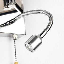 Lámpara de pared para dormitorio, lámpara de lectura, lámpara de tela, moderna, contemporánea, estilo rústico, cromada, con brazo oscilante de cristal.
