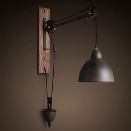 Lámpara de pared de estilo rústico americano retro creativa Lámpara de pared de polea de madera
