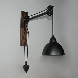 Lámpara de pared de estilo rústico americano retro creativa Lámpara de pared de polea de madera