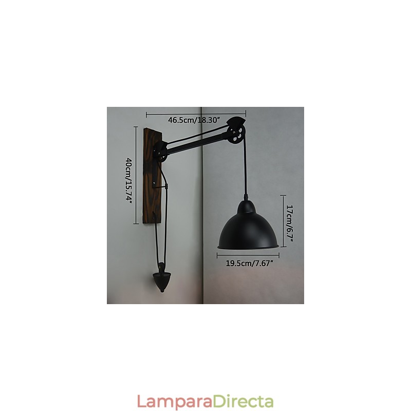 Lámpara de pared de estilo rústico americano retro creativa Lámpara de pared de polea de madera
