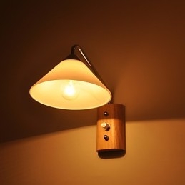 Lámpara de pared sencilla, lámpara de noche, lámpara de escritorio con pantalla de vidrio y madera maciza para dormitorio, tocador, sala de estar, habitación de bebé, dormitorio universitario, mesa de centro, librería