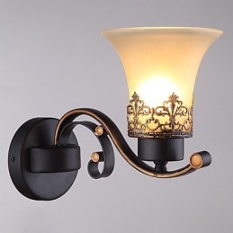 Lámpara de pared vintage de metal con vidrio y estilo campestre americano de una sola cabeza para comedor, sala de estar, entrada, vestíbulo, lámpara de pared decorativa