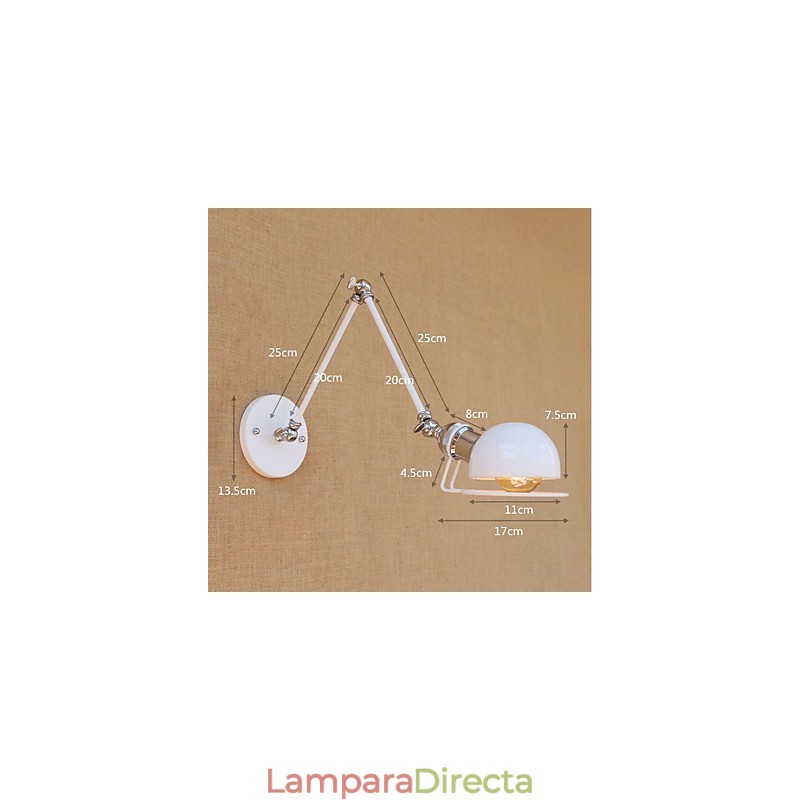 Lámpara de pared con luz ambiental y protección ocular con brazo oscilante estilo mini con pintura rústica vintage