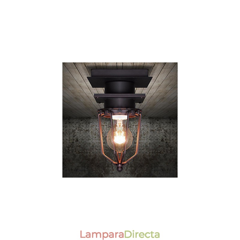 Lámpara de pared retro de hierro forjado de un solo cabezal, estilo antiguo, estilo loft americano, lámpara de techo vintage con jaulas pequeñas.