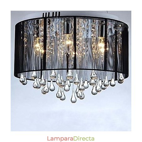 Lámpara de araña de cristal de lujo con techo suspendido negro Lámpara de araña de cristal de lujo con techo suspendido negro