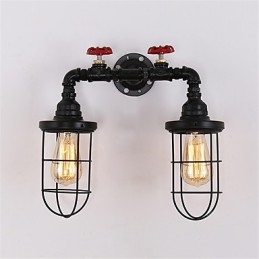 Lámpara de pared de tubo industrial retro de 2 cabezas, estilo loft, estilo jaula de pájaros negra, de metal, para comedor, cocina, bar, cafetería, decoración, iluminación