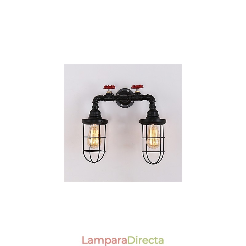 Lámpara de pared de tubo industrial retro de 2 cabezas, estilo loft, estilo jaula de pájaros negra, de metal, para comedor, cocina, bar, cafetería, decoración, iluminación