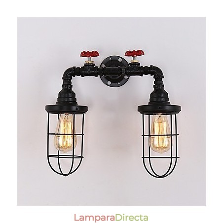 Lámpara de pared de tubo industrial retro de 2 cabezas, estilo loft, estilo jaula de pájaros negra, de metal, para comedor, cocina, bar, cafetería, decoración, iluminación Lámpara de pared de tubo industrial retro de 2 cabezas, estilo loft, estilo jaula de pájaros negra, de metal, para comedor, cocina, bar, cafetería, decoración, iluminación