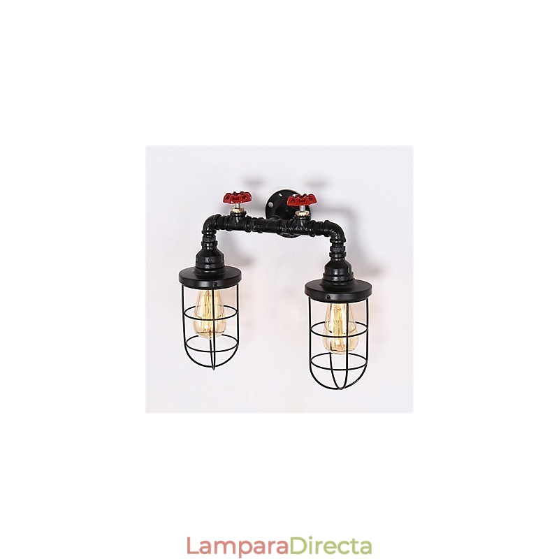 Lámpara de pared de tubo industrial retro de 2 cabezas, estilo loft, estilo jaula de pájaros negra, de metal, para comedor, cocina, bar, cafetería, decoración, iluminación