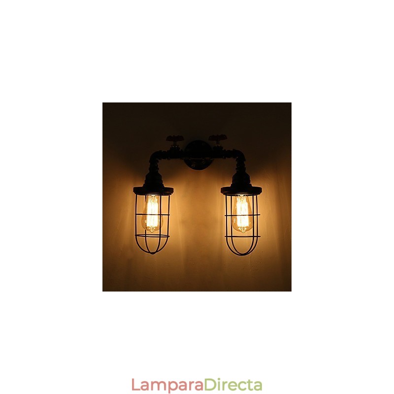 Lámpara de pared de tubo industrial retro de 2 cabezas, estilo loft, estilo jaula de pájaros negra, de metal, para comedor, cocina, bar, cafetería, decoración, iluminación