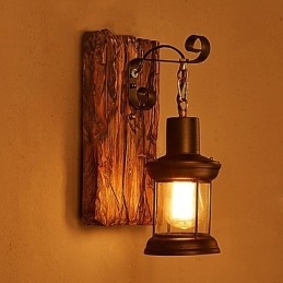 Lámpara de pared de un solo cabezal, estilo industrial vintage, retro, de madera y metal, con pintura en color para decorar el pasillo del hotel o el hogar.