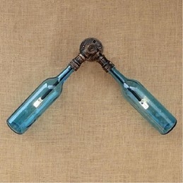 Lámpara de pared estilo retro americano con diseño de botella de agua y viento, estilo industrial creativo, color azul