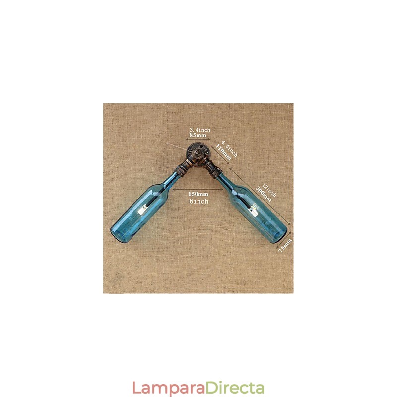 Lámpara de pared estilo retro americano con diseño de botella de agua y viento, estilo industrial creativo, color azul