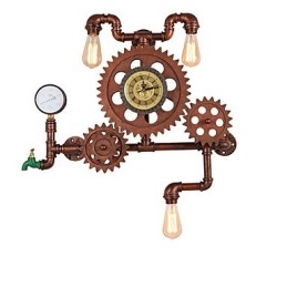 Lámparas de pared de tubo industriales vintage con forma de engranaje de madera, luces giratorias creativas, iluminación decorativa para restaurantes, cafeterías y bares.