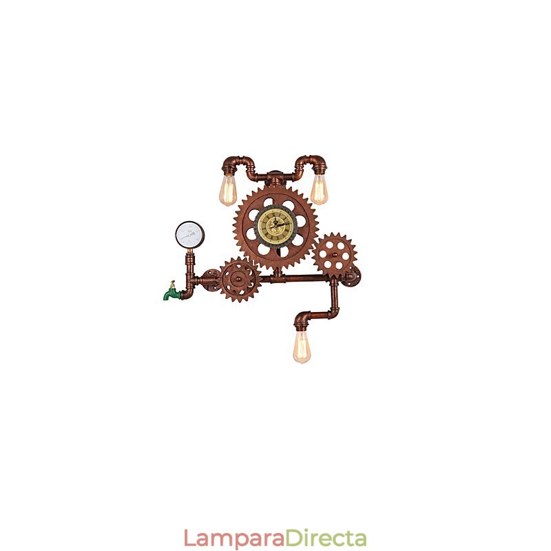 Lámparas de pared de tubo industriales vintage con forma de engranaje de madera, luces giratorias creativas, iluminación decorativa para restaurantes, cafeterías y bares.