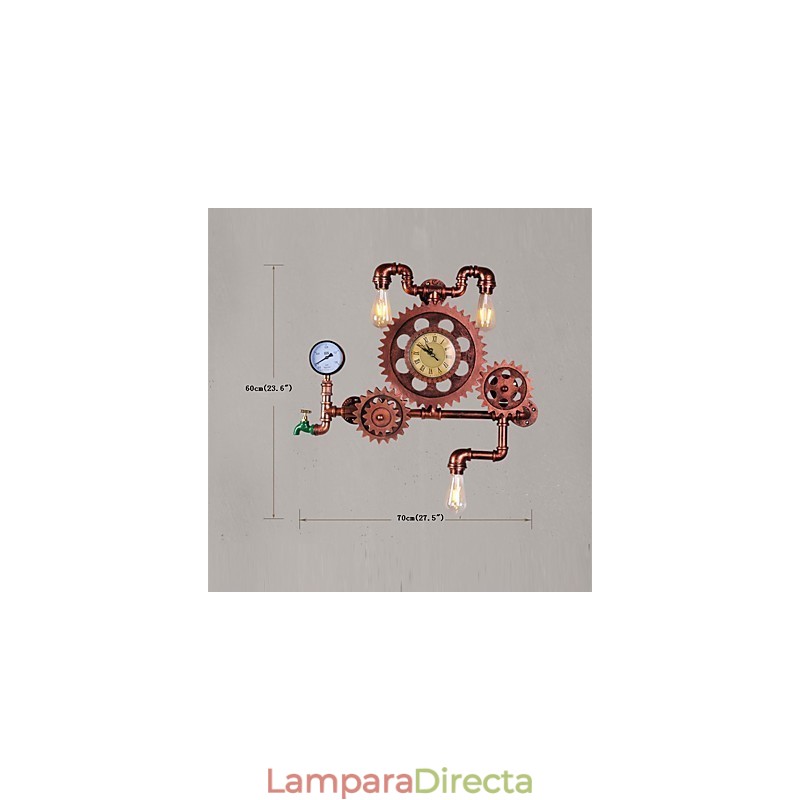 Lámparas de pared de tubo industriales vintage con forma de engranaje de madera, luces giratorias creativas, iluminación decorativa para restaurantes, cafeterías y bares.