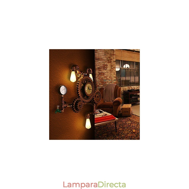 Lámparas de pared de tubo industriales vintage con forma de engranaje de madera, luces giratorias creativas, iluminación decorativa para restaurantes, cafeterías y bares.