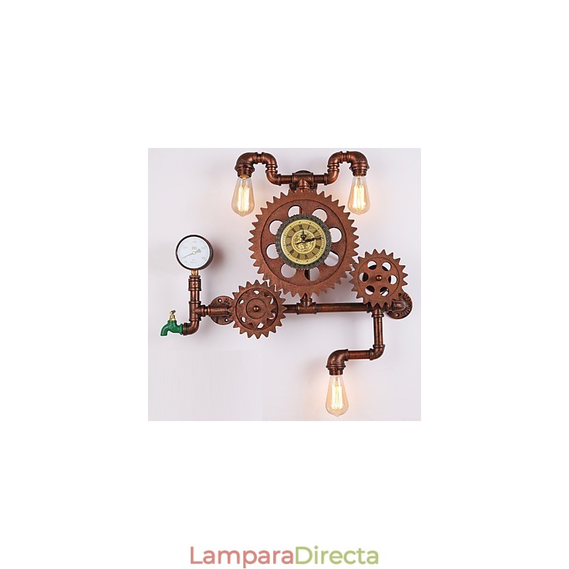 Lámparas de pared de tubo industriales vintage con forma de engranaje de madera, luces giratorias creativas, iluminación decorativa para restaurantes, cafeterías y bares.