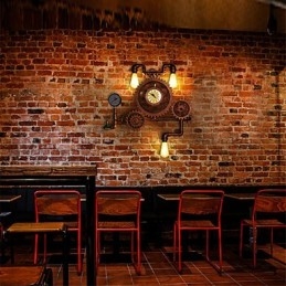 Lámparas de pared de tubo industriales vintage con forma de engranaje de madera, luces giratorias creativas, iluminación decorativa para restaurantes, cafeterías y bares.